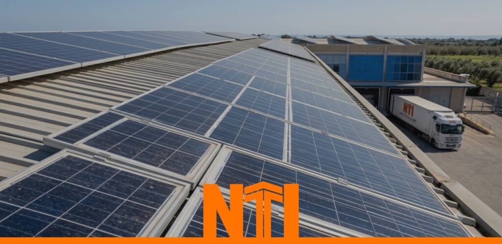 Impianto fotovoltaico sul tetto della sede NTI a Bari per la logistica sostenibile.