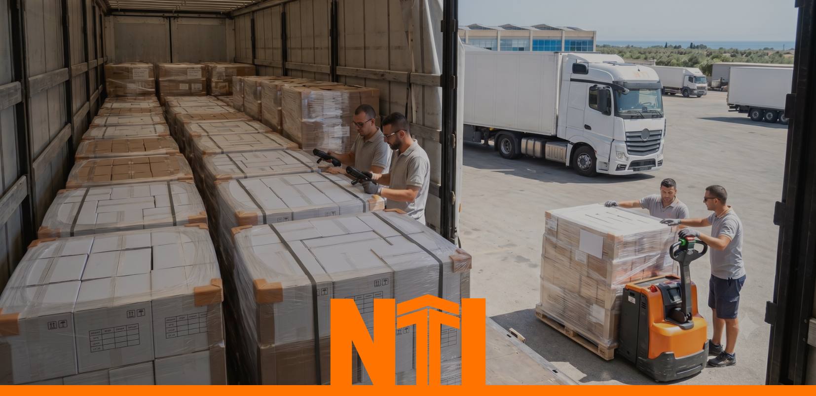 Caricamento di merci su un camion NTI per la pianificazione delle spedizioni estive ad agosto.
